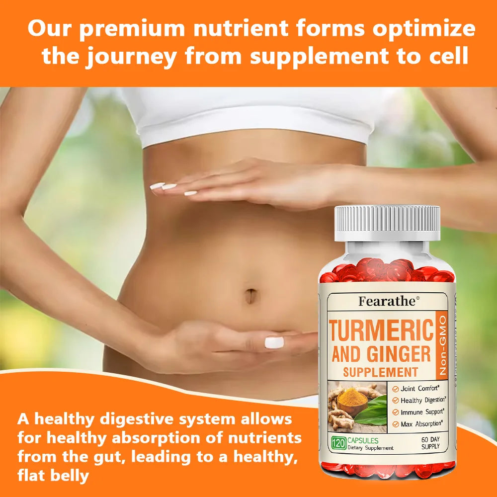 Turmeric Curcumin Capsules with Ginger & Black Pepper | Fearathe Herbal Supplement Qst
