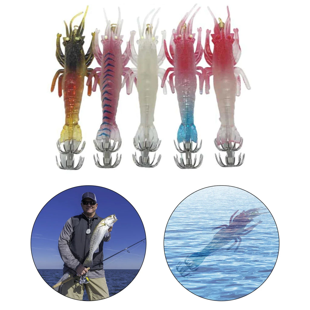 Luminous Squid Jig Hooks 5-Piece Night Fishing Soft Bait Set Fishing Jig Lure Set Qme