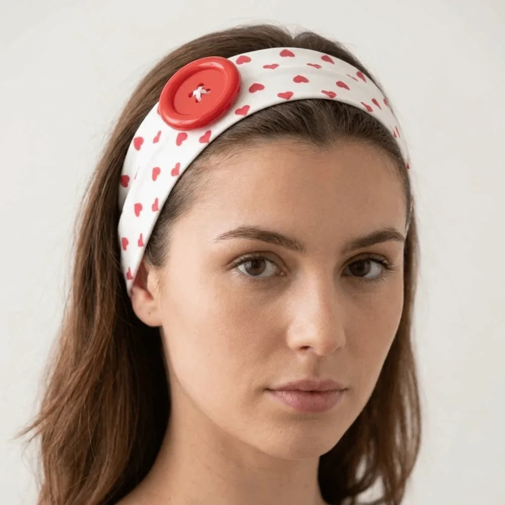 Love Heart Polka Dot Button Headband – Elastic Yoga Hair Band Elastic Hair Headband Qme