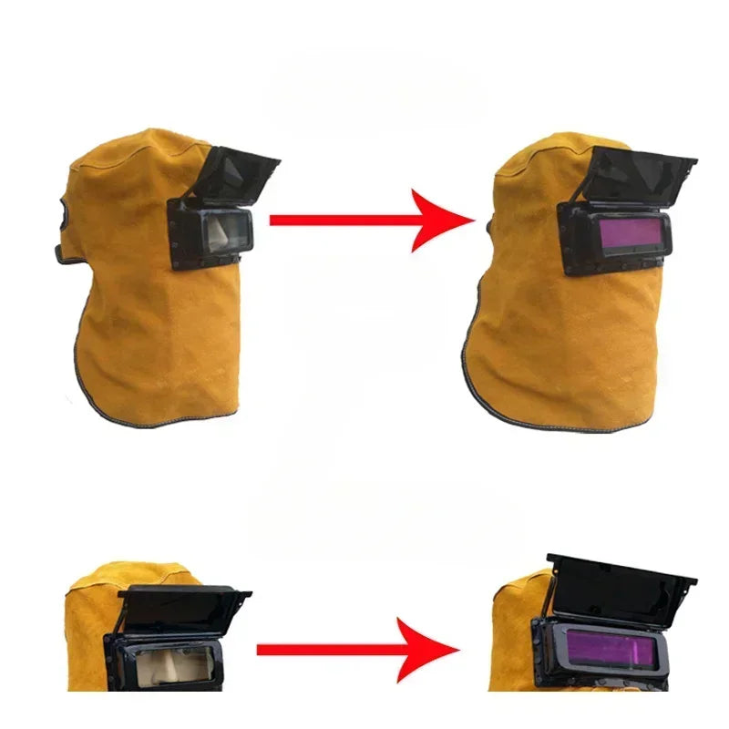 Solar Auto-Dimming Welding Helmet Mask | Leather & Glass Lens Welding Helmet Mask Qme