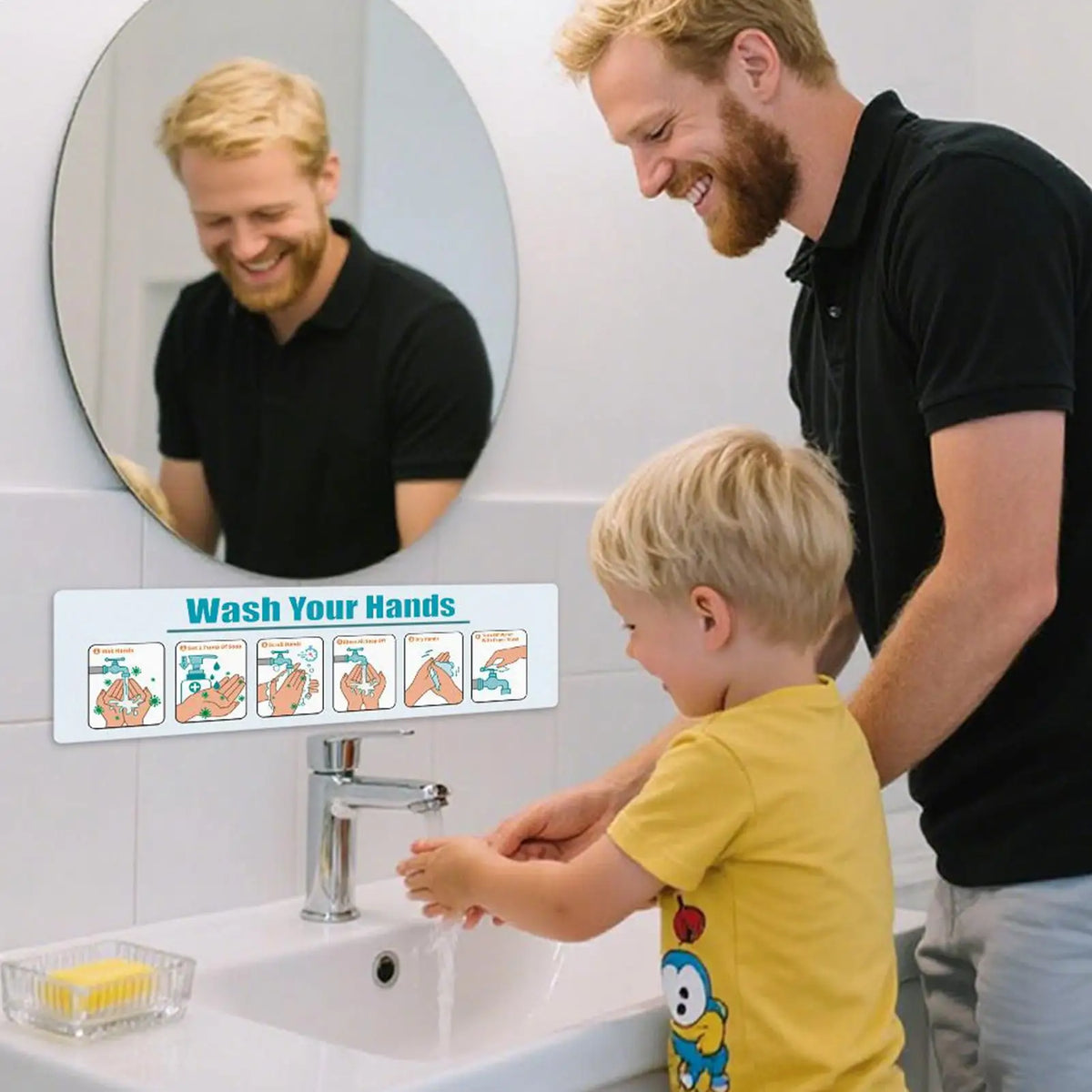 Hand Wash Instruction Sign – Matte Adhesive Handwashing Guide Hygiene Instruction Sign Qme China Mainland