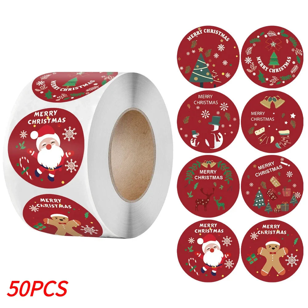 Christmas Self-Adhesive Stickers – Santa & Tree Seal Labels Christmas Stickers Qme Type B-50pcs Diameter 2.5CM