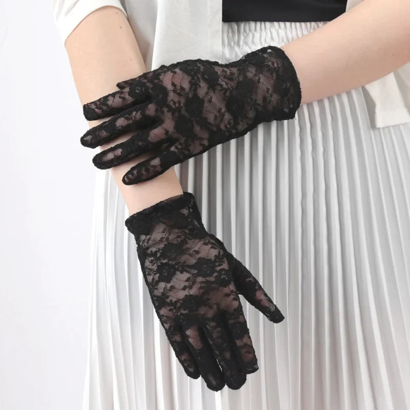 Women's Lace Tulle UV-Protection Short Driving Gloves | Summer Lace Driving Gloves Qme