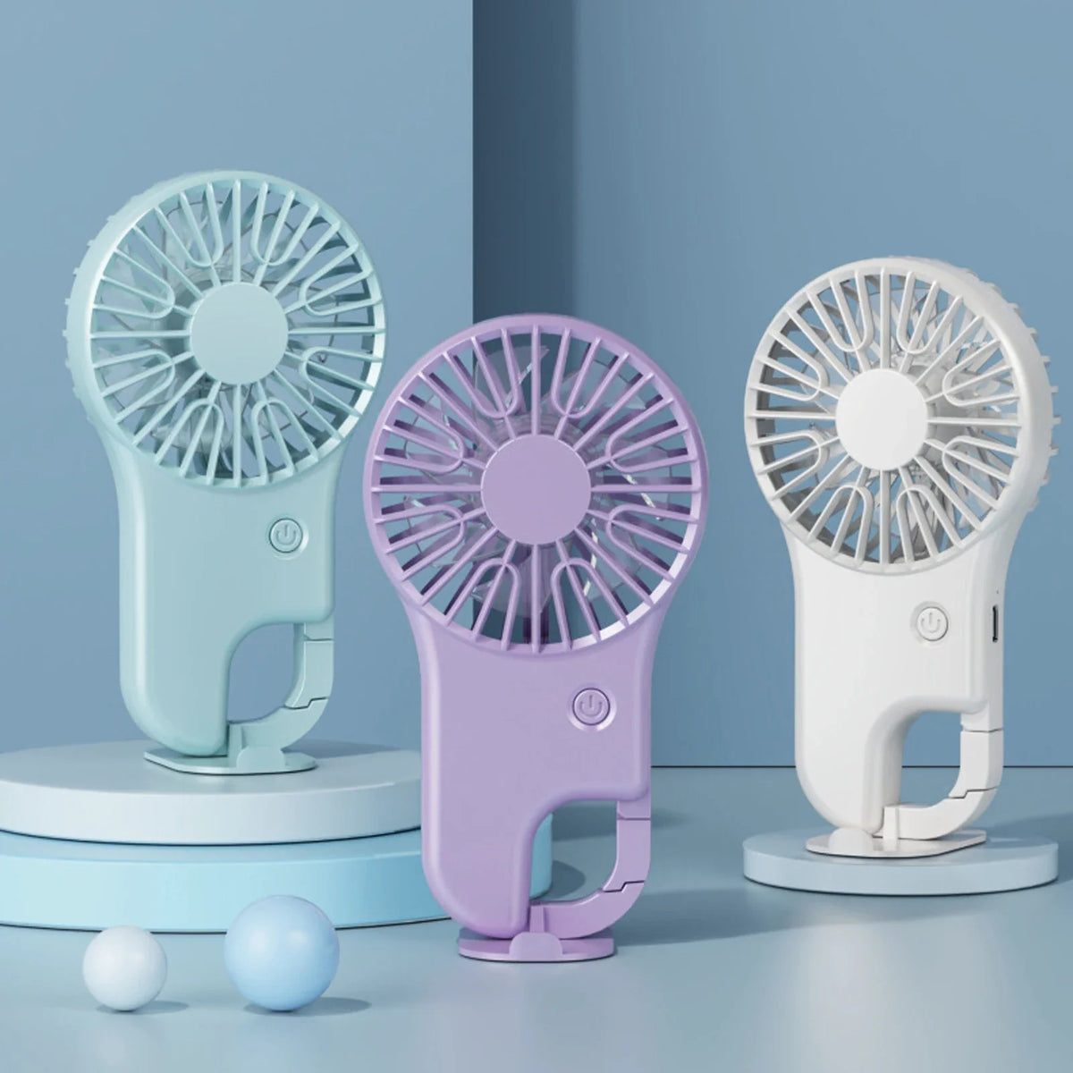 USB Rechargeable Handheld Mini Fan with Hook – 3 Speeds Handheld Mini Fan Qme