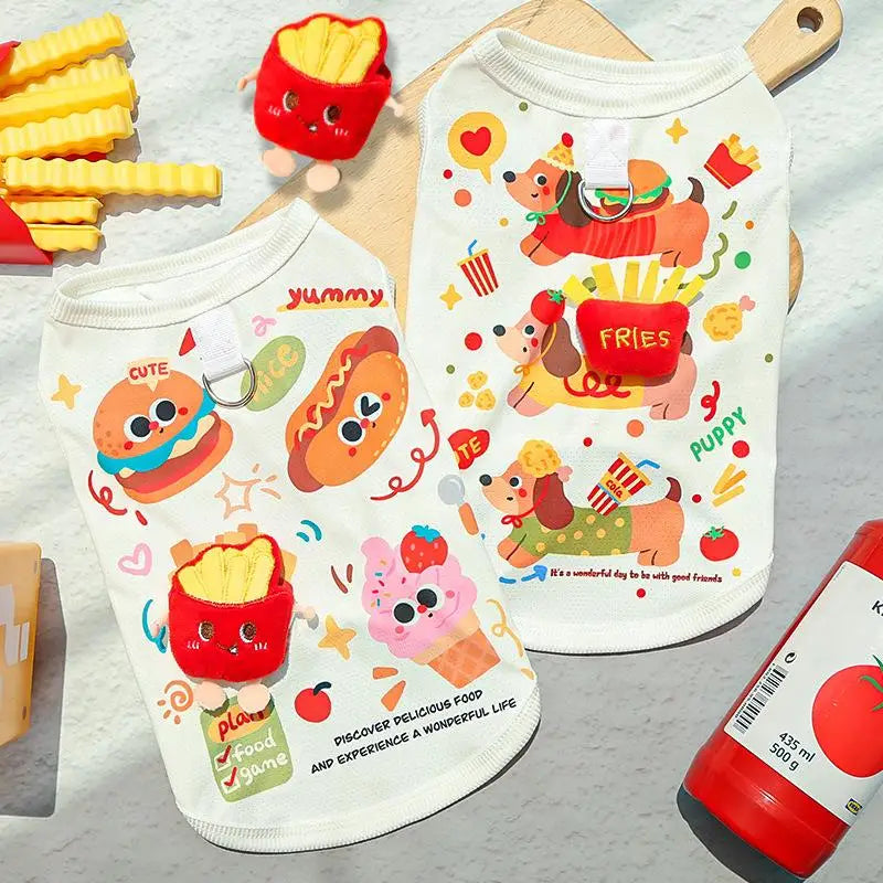 3D Burger Print Summer Pet Vest | Breathable Dog & Cat Top Pet Clothing Vest Qme