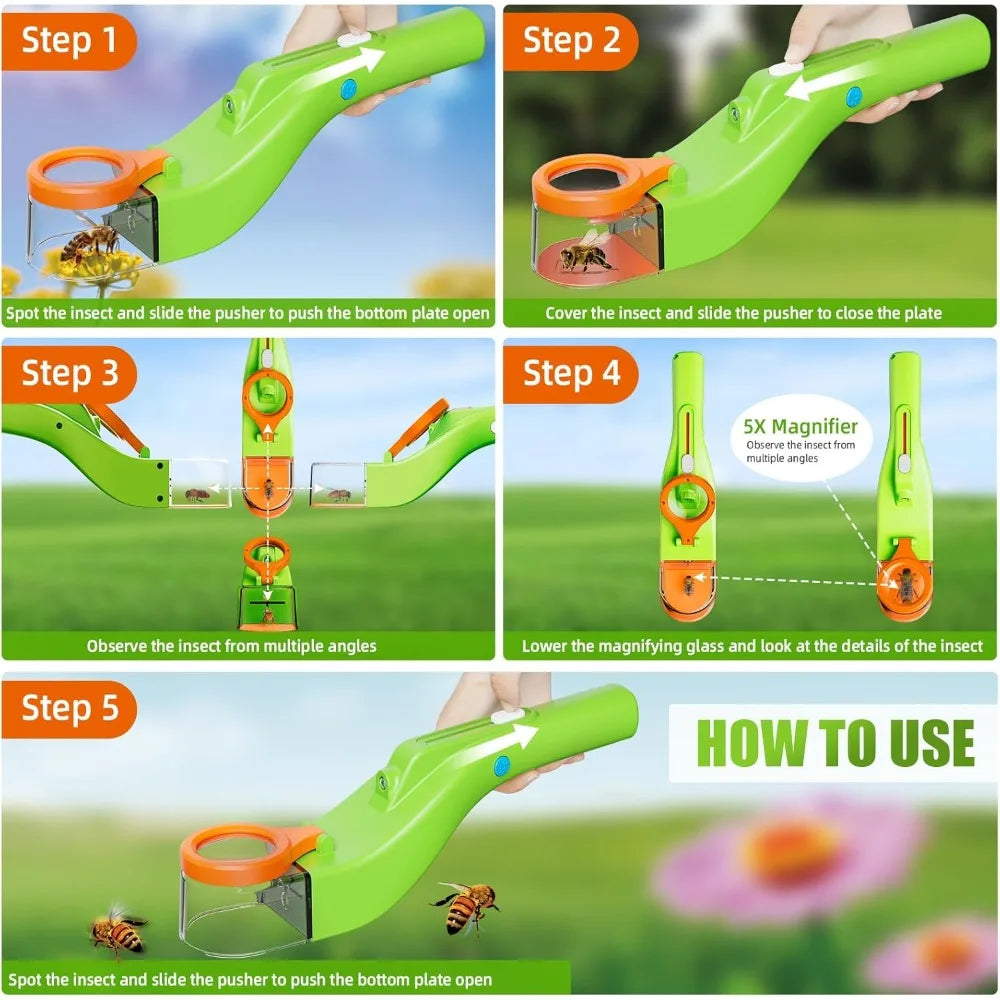 Bugview 5X Magnifying Bug Catcher with LED Light – Kids & Adults Bug Catcher Tool Qme