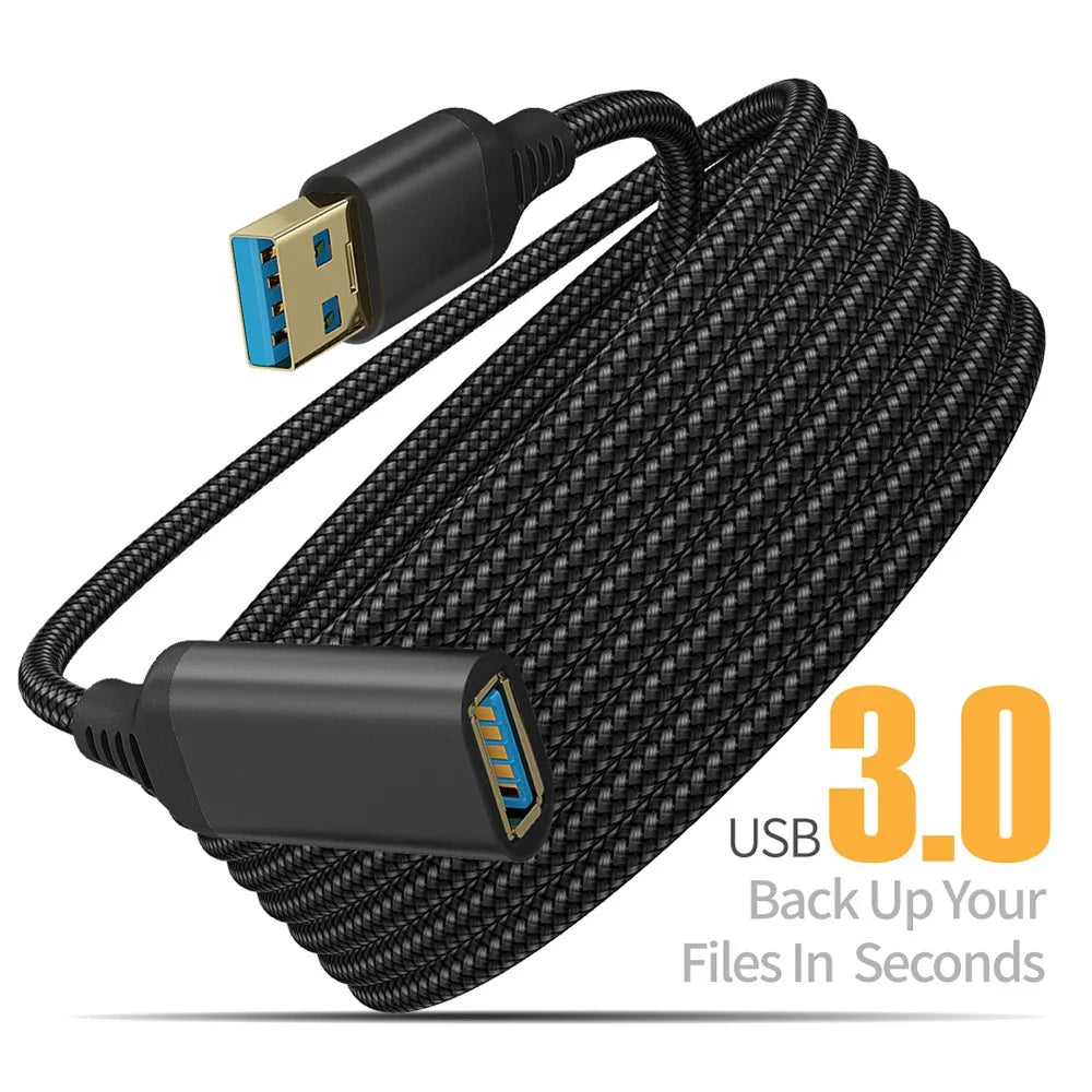 USB 3.0 Extension Cable 0.5m–5m | Nylon Braided Male to Female USB Extension Cable Qme Black 0.5m