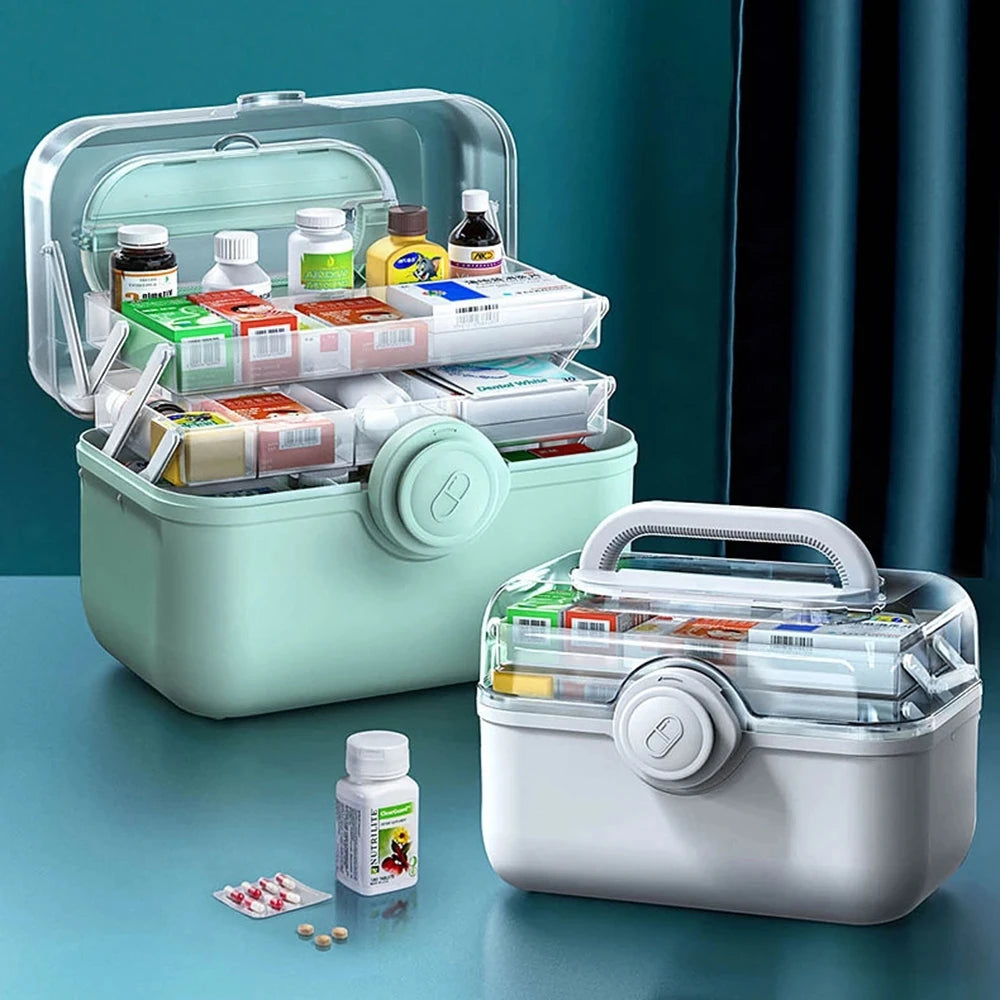 3-Layer First Aid Kit Organizer Box – Lockable & Portable First Aid Organizer Box Qst