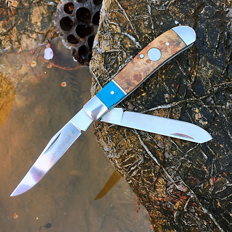 Watchman BK007 Trapper Slip Joint Folding Knife – Bone Handle Folding Pocket Knife Qst Blue