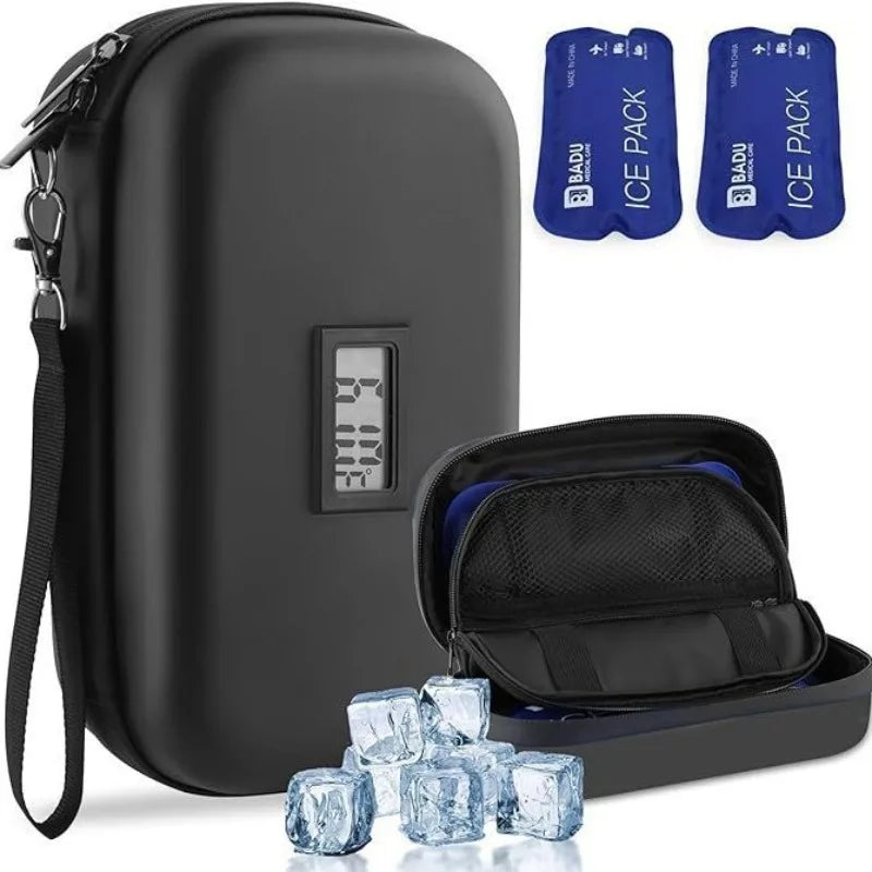 Waterproof Insulin Cooling Travel Case with LCD Display Medication Cooling Case Qst Large Black