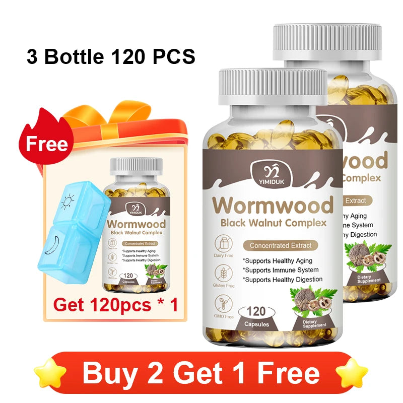 YIMIDUK Wormwood & Black Walnut Capsules 8050mg | Gut Health Herbal Supplement Qst 3 x 120pcs Improve