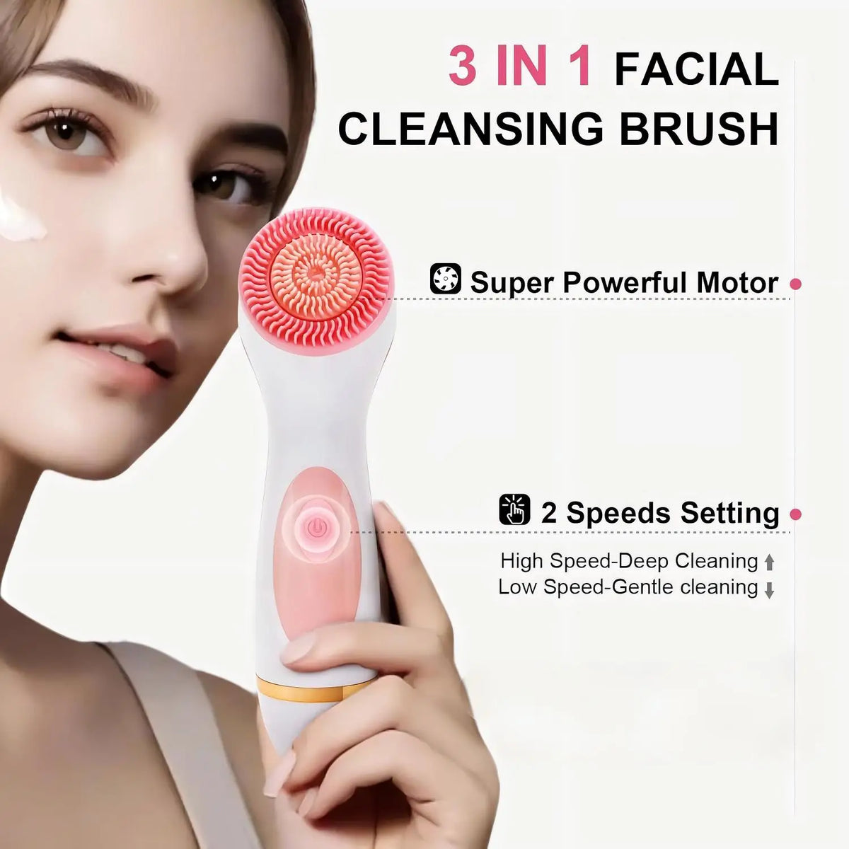 VIMYSHOW 3-in-1 Electric Spin Facial Cleansing Brush – IPX7 Waterproof Facial Cleansing Brush Qst