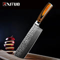 XITUO Nakiri Cleaver 440C Steel Patterned Blade | Wood Handle Kitchen Cleaver Knife Qst Nakiri Knife