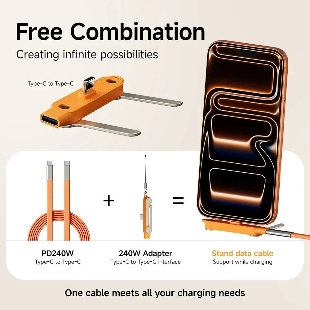 240W USB-C Fast Charging Flat Silicone Cable 1.5M PD USB-C Charging Cable Qme