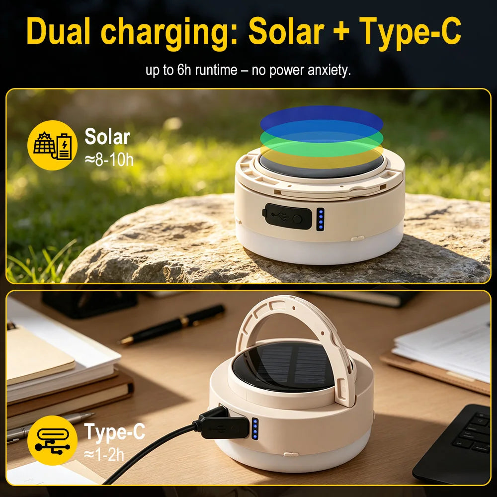 Solar LED Camping Lantern – Type-C Rechargeable Tent Light Camping Lantern Qst