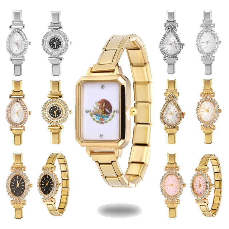 Shiny CZ Stainless Steel Watch Bracelet – Square, Round, Oval CZ Watch Bracelet Qme