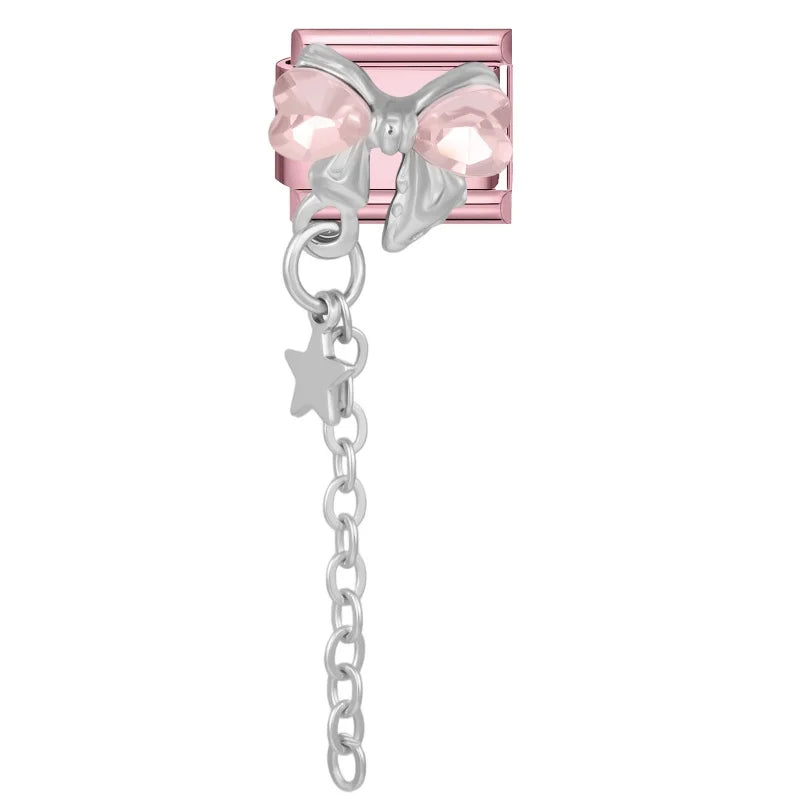 Zircon Bow & Star Italian Charm Links | Stainless Steel DIY