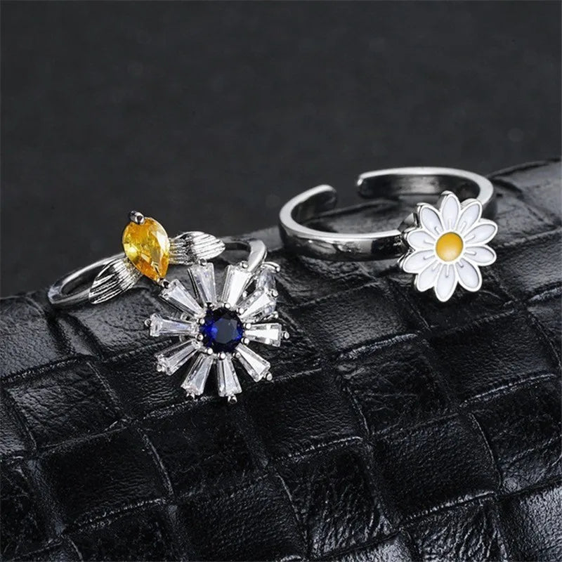 Women's Y2K Daisy Flower Bead Fidget Spinner Ring – 6 Colors Fidget Spinner Ring Qme