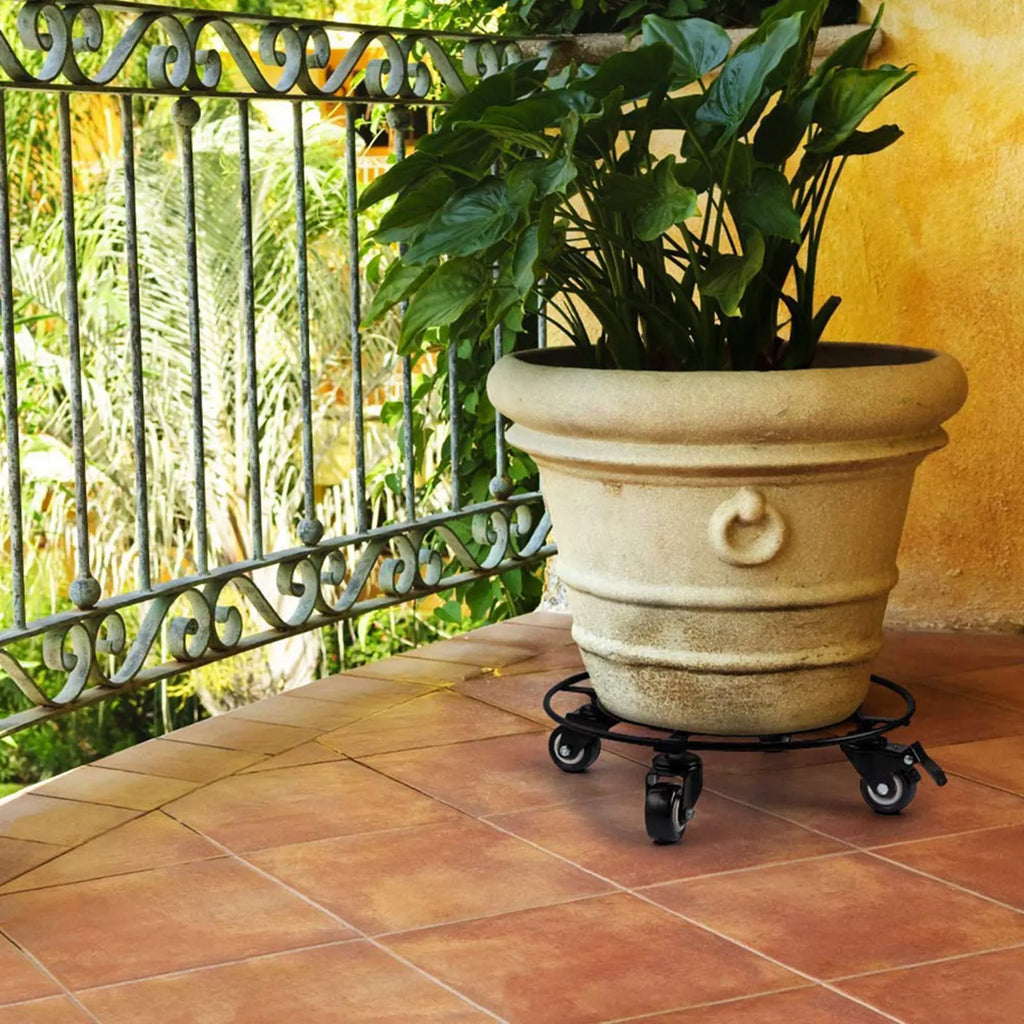 Heavy Duty Iron Plant Stand with Wheels – Round Pot Rack Rolling Plant Stand Qme