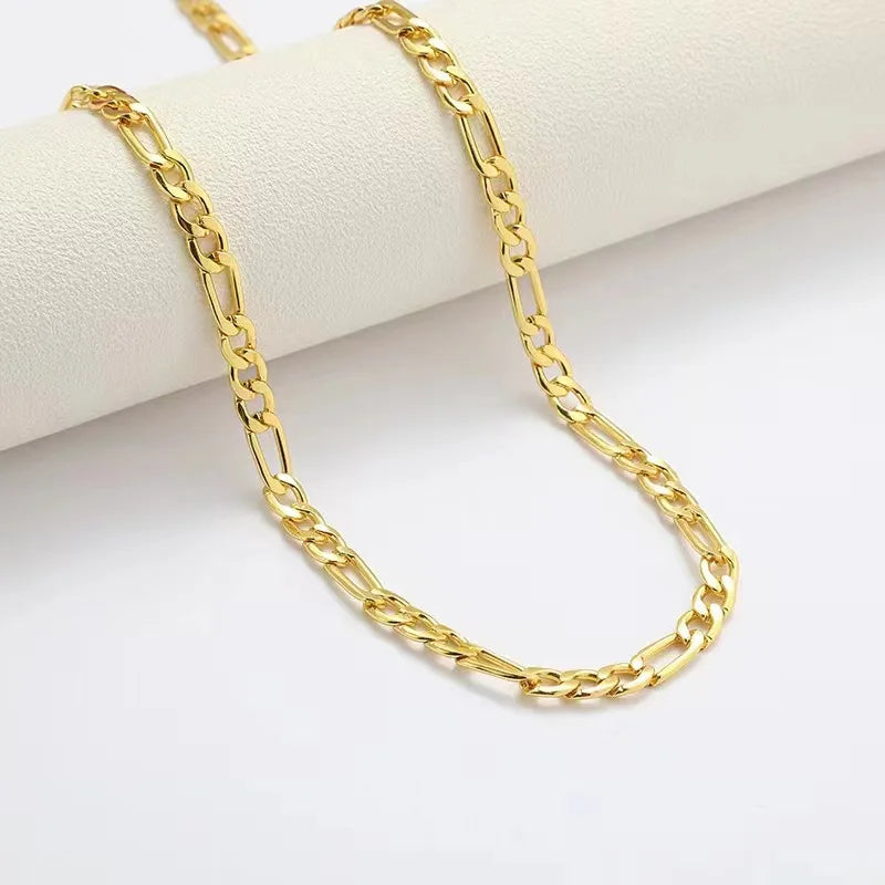 18K Gold Filled Sideways Chain Necklace for Men & Women Gold Chain Necklace Qme Gold 55CM Necklace