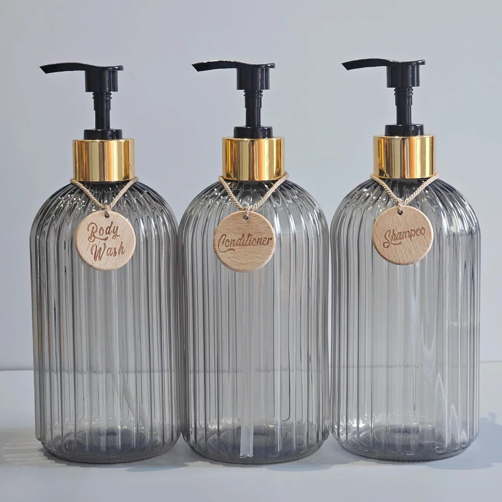 Elegant 500ml Shampoo Conditioner Body Wash Dispenser Bottles Bathroom Dispenser Set Qme Light Grey