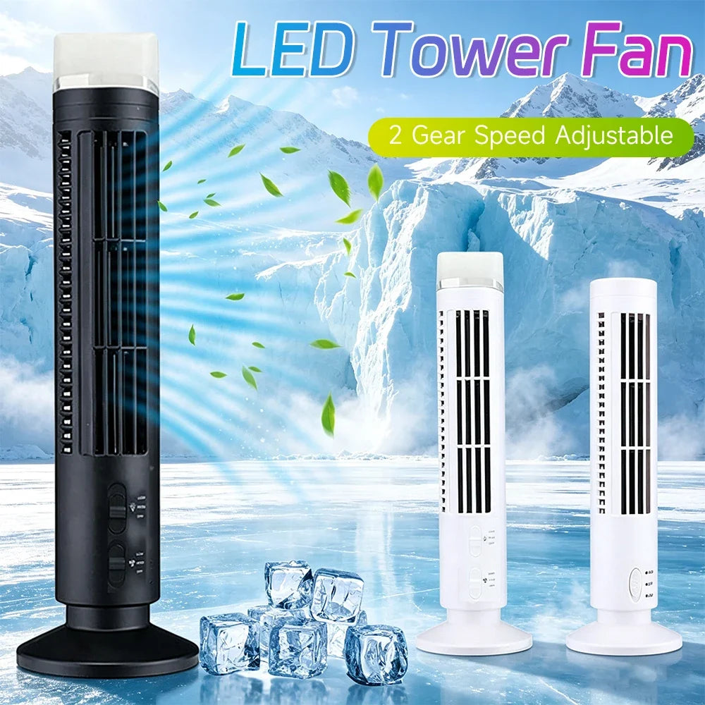 LED Bladeless Tower Fan – 2-Speed USB Portable Desk Fan Bladeless Tower Fan Qme