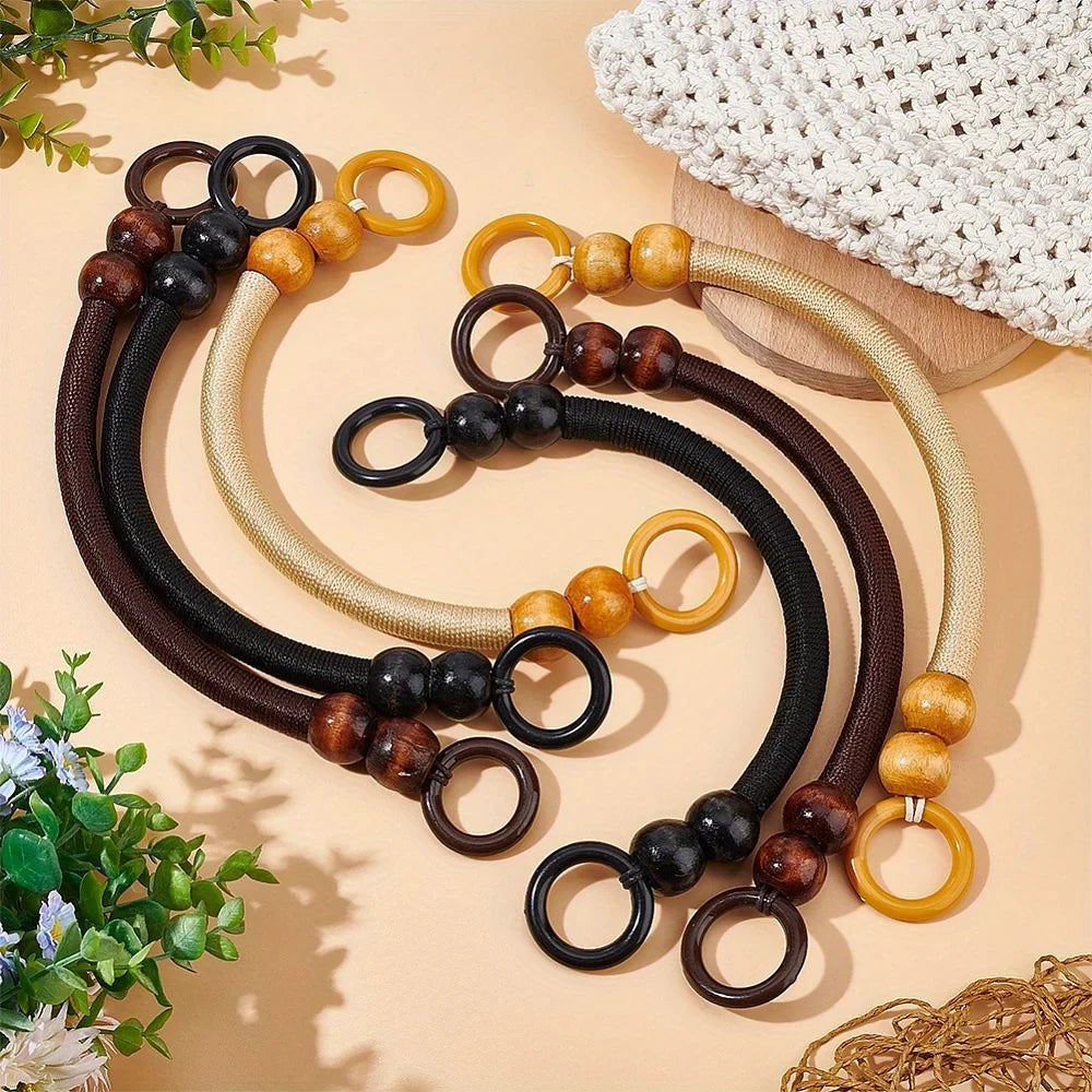 Wooden Bead Bag Handles – Retro Woven Nylon Rope Straps Bag Handles & Straps Qme