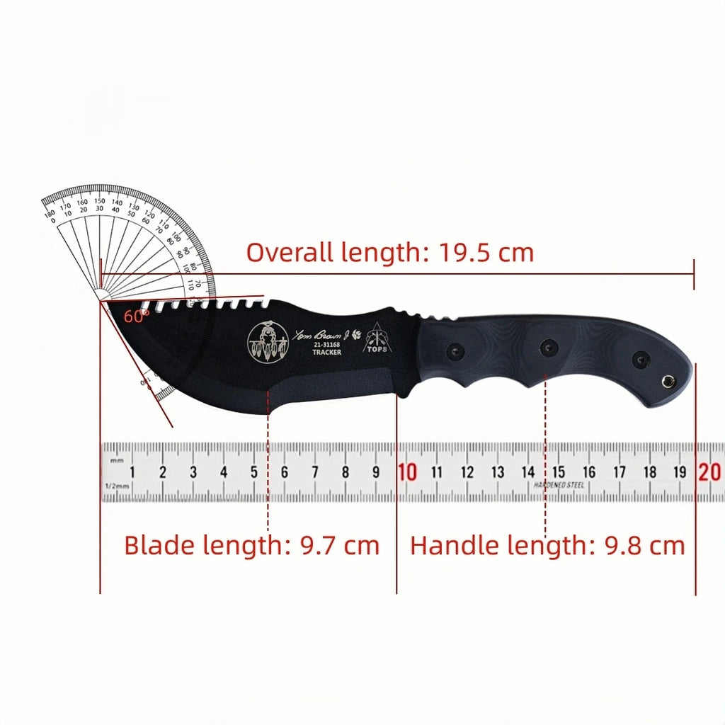 TOPS Tracker Jungle Rescue Knife – 1095 Carbon Steel & Micarta Fixed Blade Knife Qst