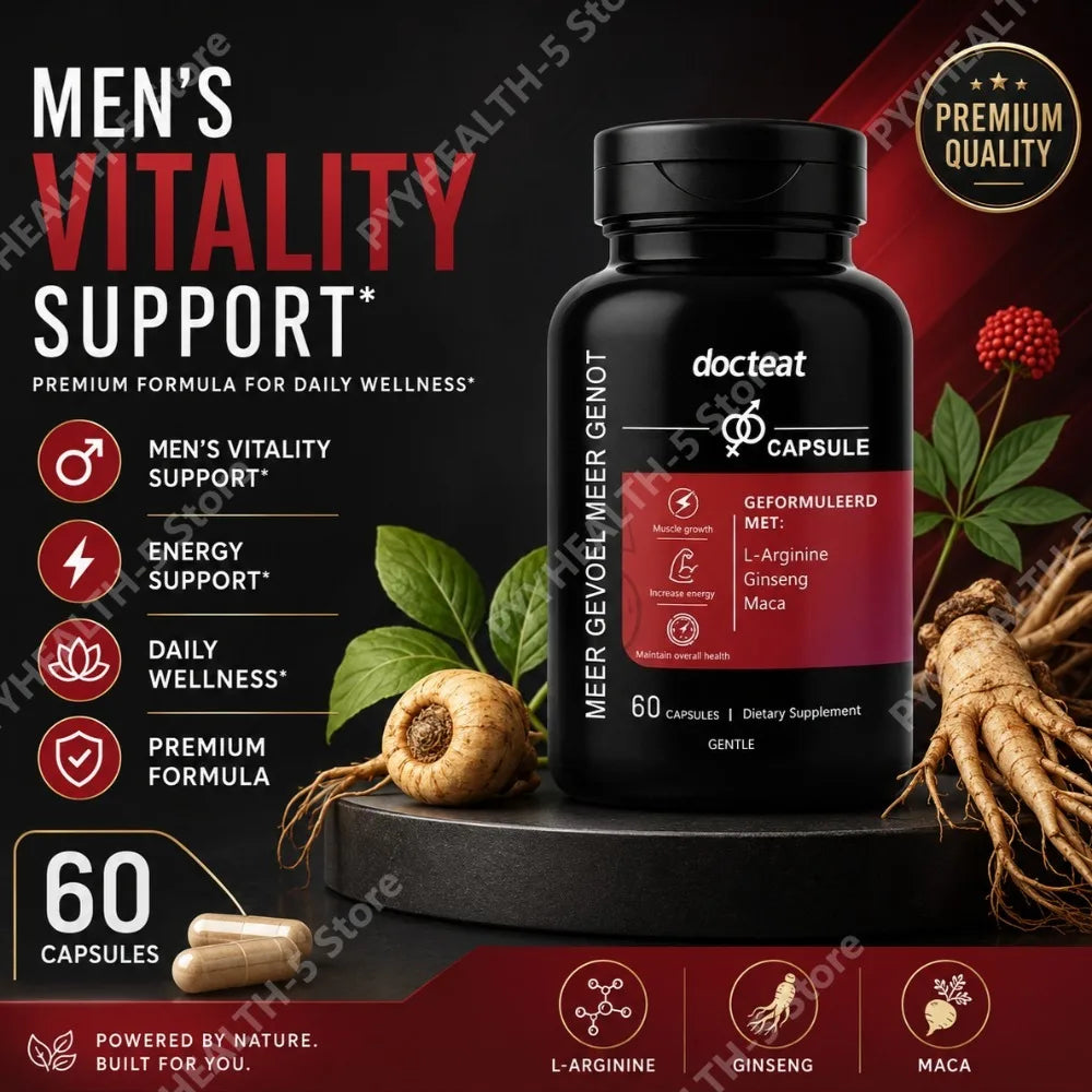 Docteat Men's Herbal Capsules – L-Arginine, Ginseng & Maca 60CT Herbal Wellness Capsules Qst