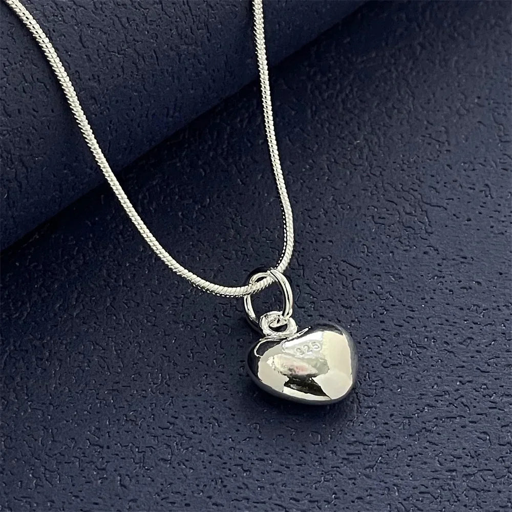 925 Sterling Silver Heart Pendant Snake Chain Necklace Sterling Silver Necklace Qme