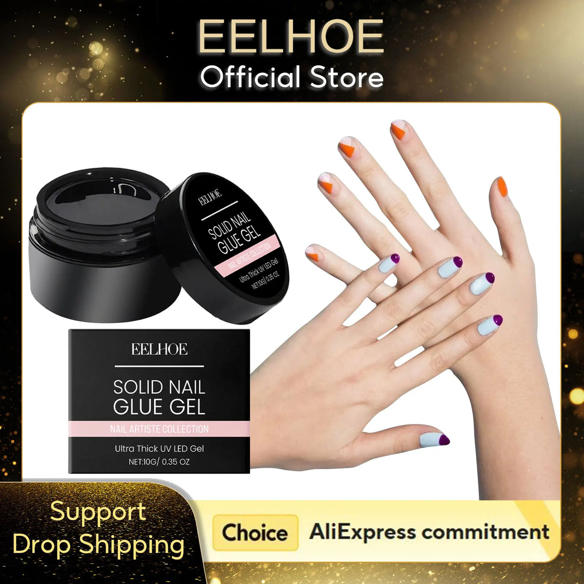 EELHOE 10g UV Nail Glue for Press On Nails & Rhinestones Nail Glue Qst