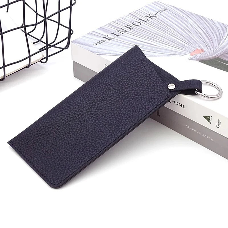 PU Leather Glasses Pouch with Keyring | Korean Style Case Eyewear Storage Case Qst Black
