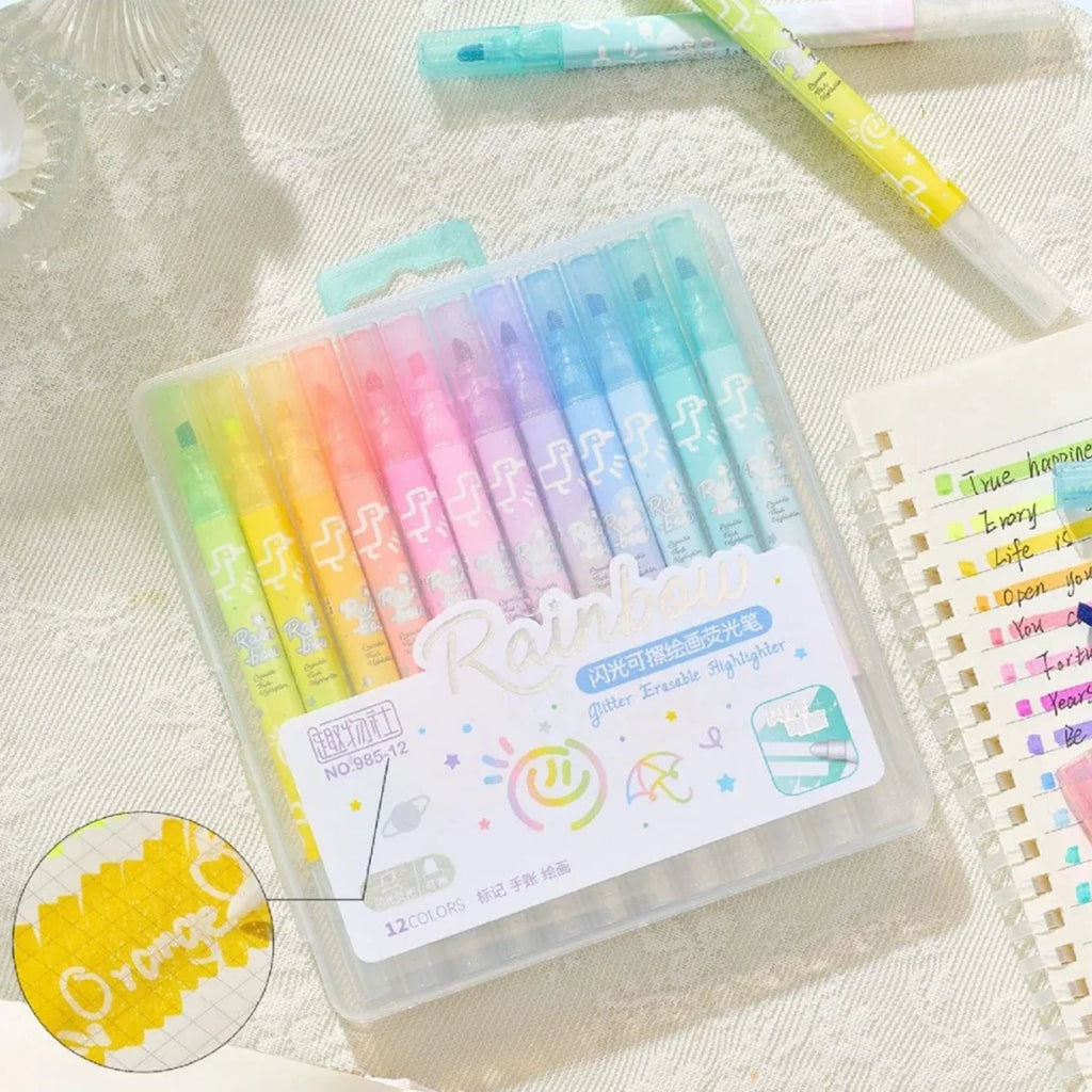 Erasable Glitter Highlighter Pens – Scrapbooking & DIY Craft Glitter Highlighter Pens Qme 12 colors