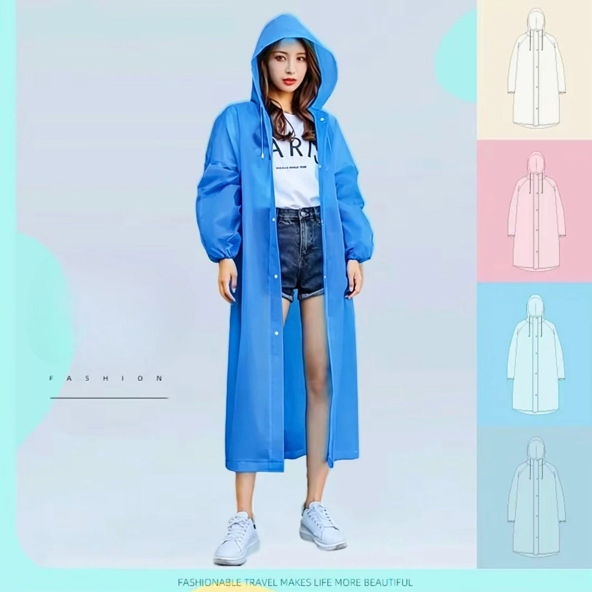 Waterproof Hooded EVA Rain Jacket – Unisex Long Raincoat Rain Jacket Poncho Qst Blue One Size