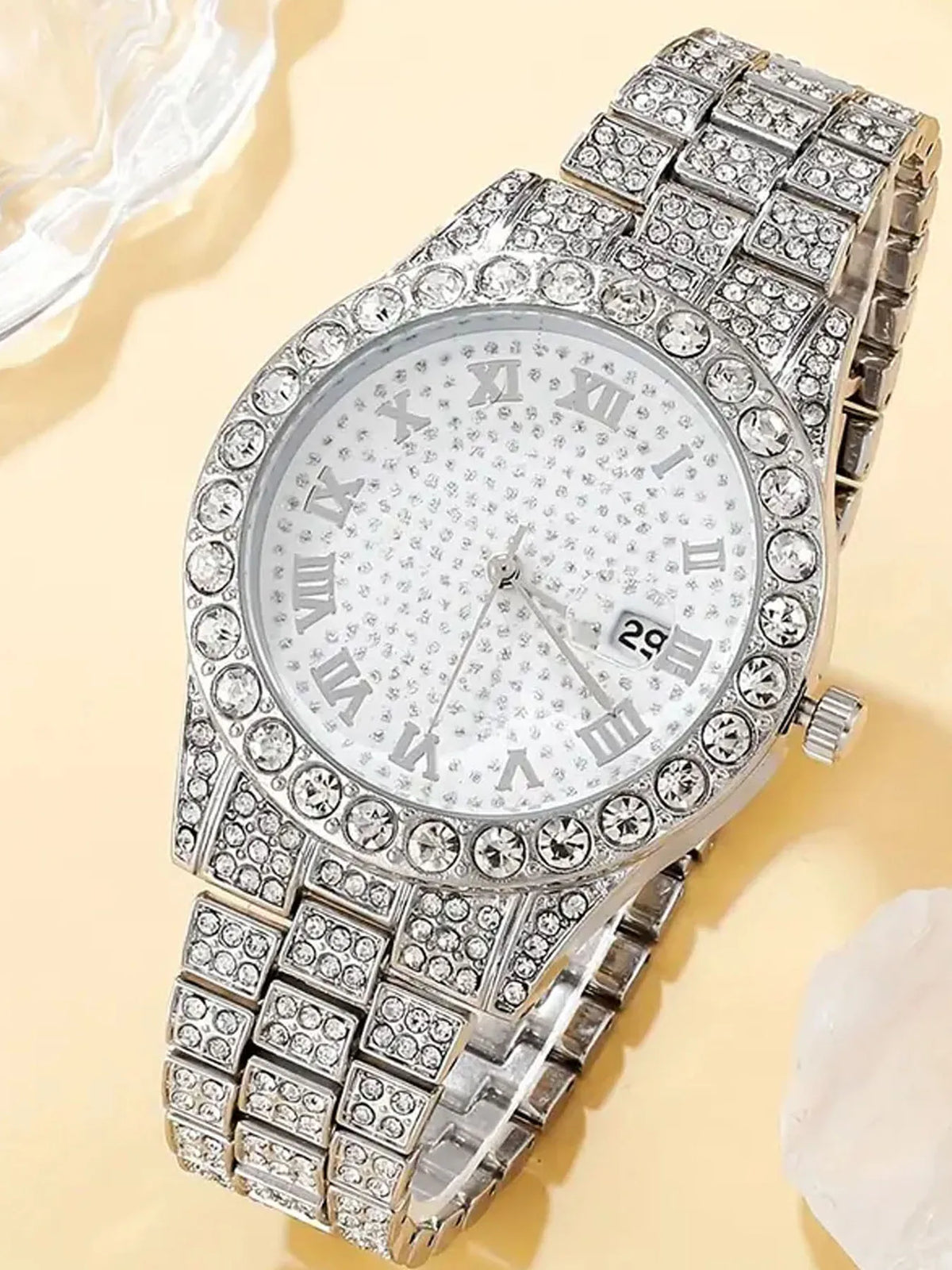 Hip Hop Iced Out Cuban Link Chain Bracelet & Watch Set Chain Bracelet Set Qme