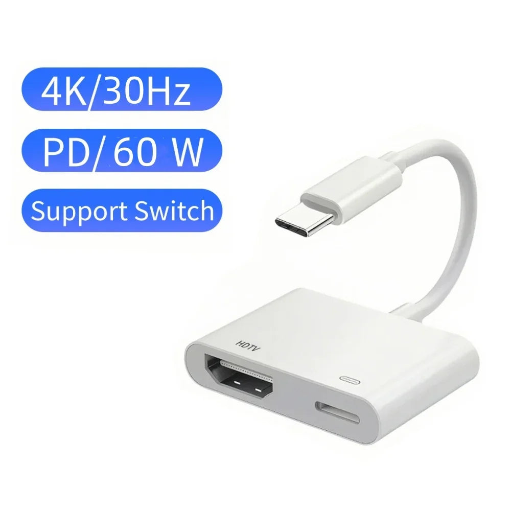 USB-C to HDMI 4K Adapter | 2-in-1 with 100W PD Charging USB-C HDMI Adapter Qme White 30HZ
