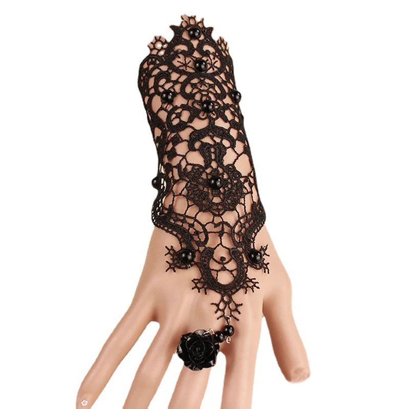 Women's Steampunk Fingerless Gloves – Victorian Lace Wrist Cuff Costume Wrist Gloves Qst GS150