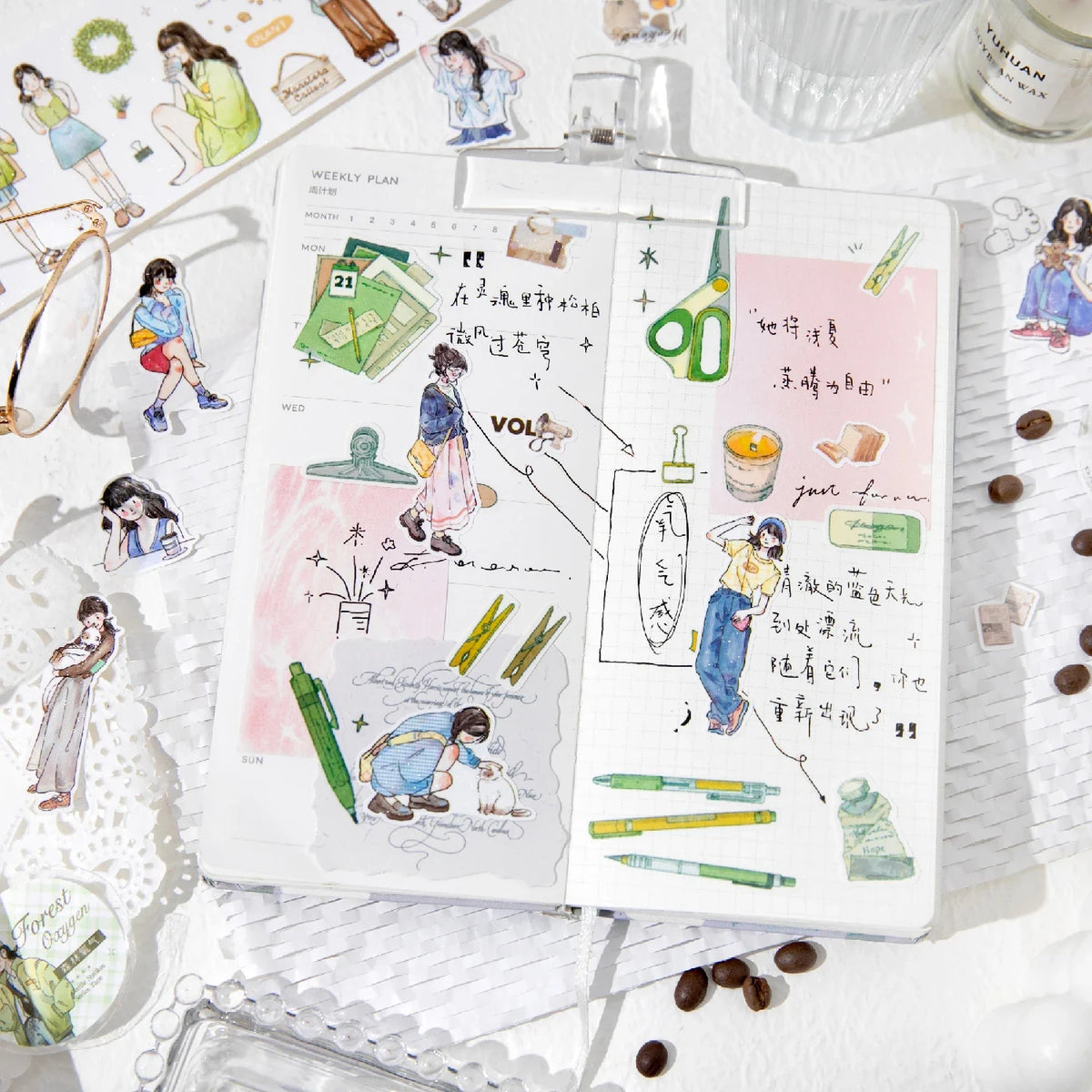 Sparkling Fashion Character Washi Tape for Journaling & Crafts Decorative Washi Tape Qme