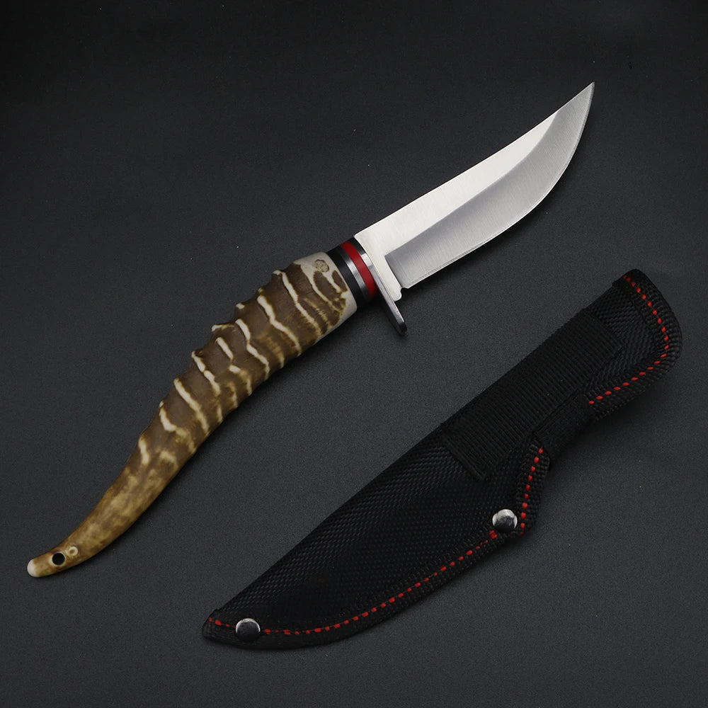Antler Handle Fixed Blade Knife – 5CR13 Steel Camping Gift Fixed Blade Knife Qst