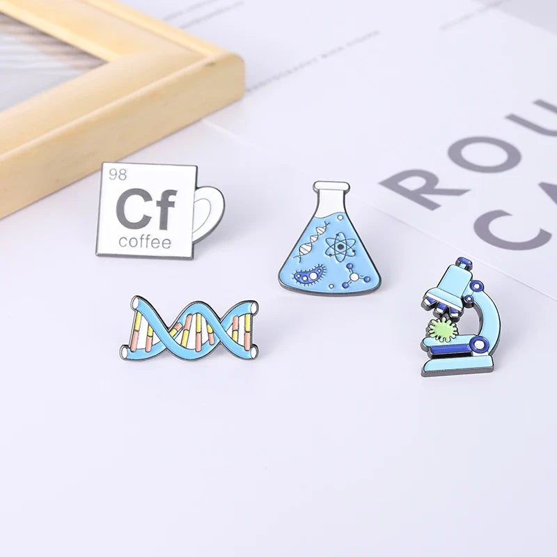 Science Enamel Lapel Pins – Atomic Model, Flask & Chemical Symbol Enamel Lapel Pin Qme