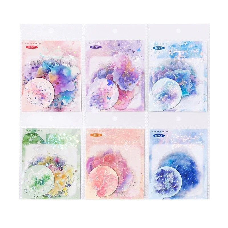 Watercolor Foil Stamping Decorative Stickers 10 Pcs | DIY Craft Decorative Sticker Set Qme