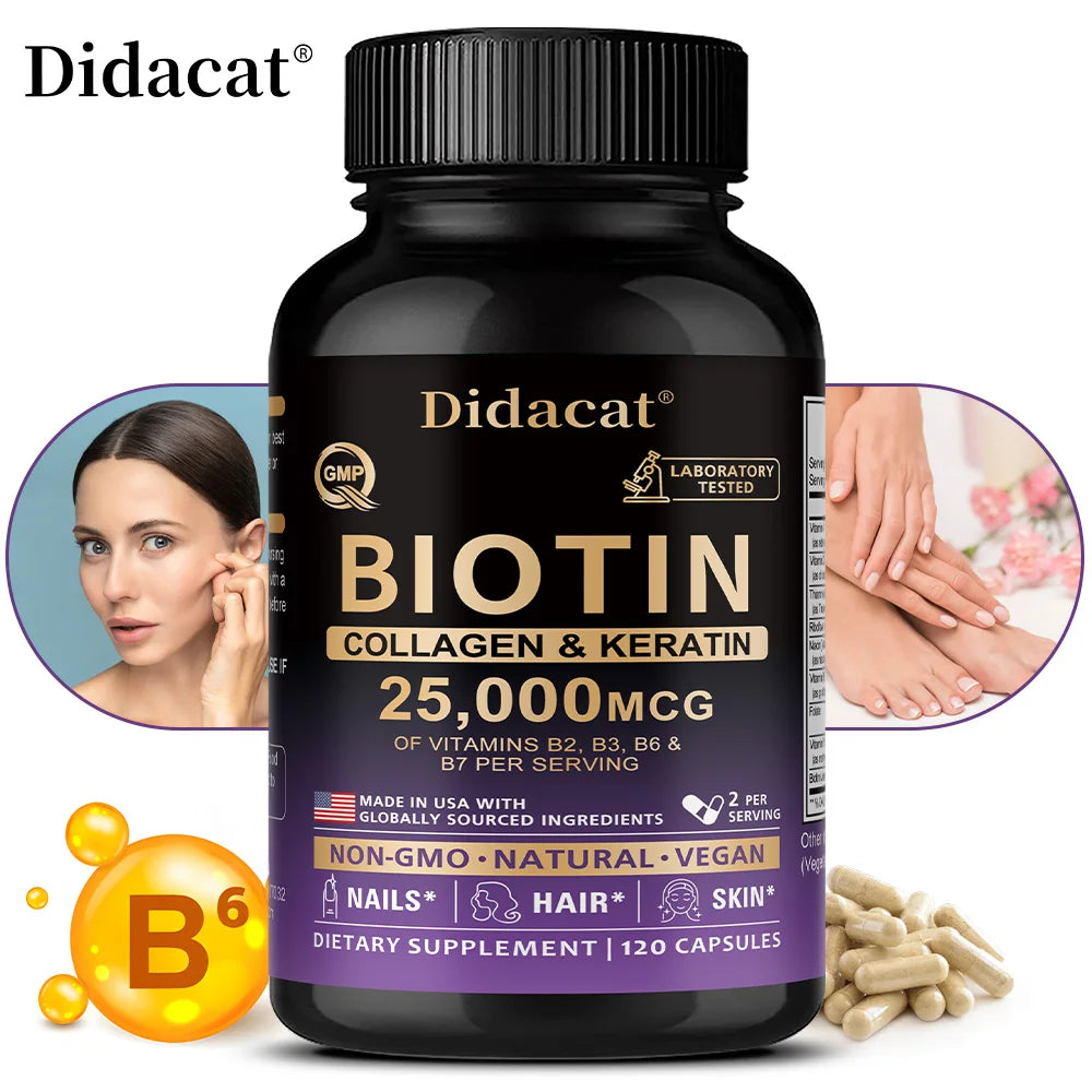 Biotin 25000mcg Capsules with Collagen & Keratin | Hair & Skin Beauty Supplement Capsules Qst