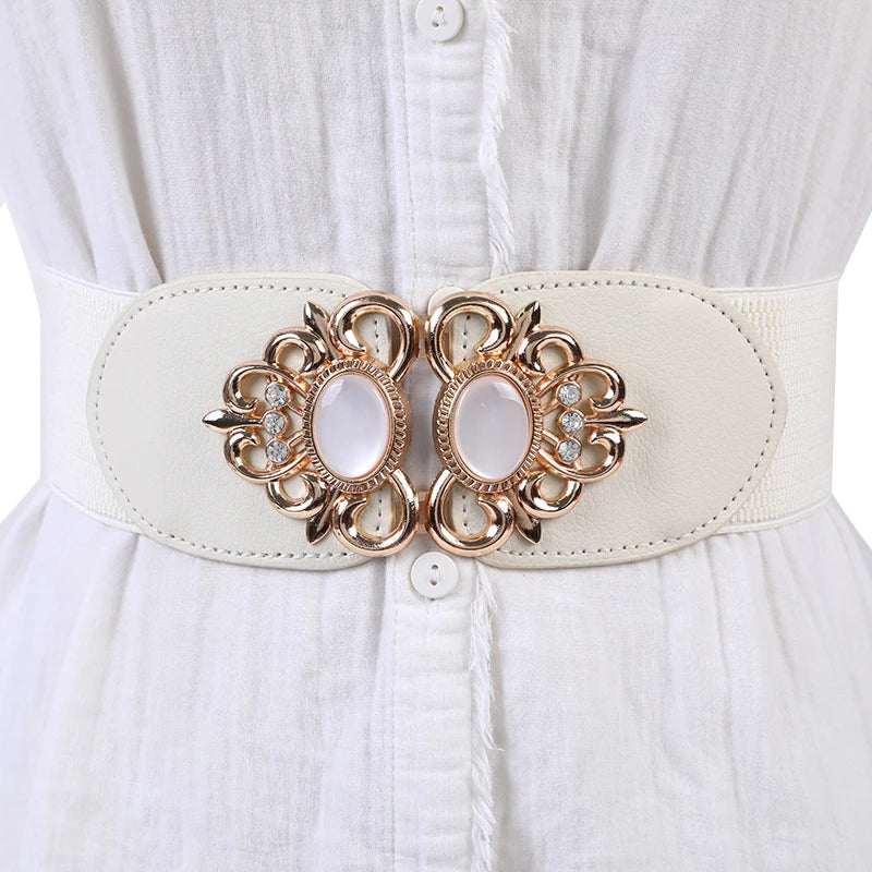 Women's Retro Elastic Narrow Waist Belt for Dresses & Skirts Women's Waist Belt Qst Beige