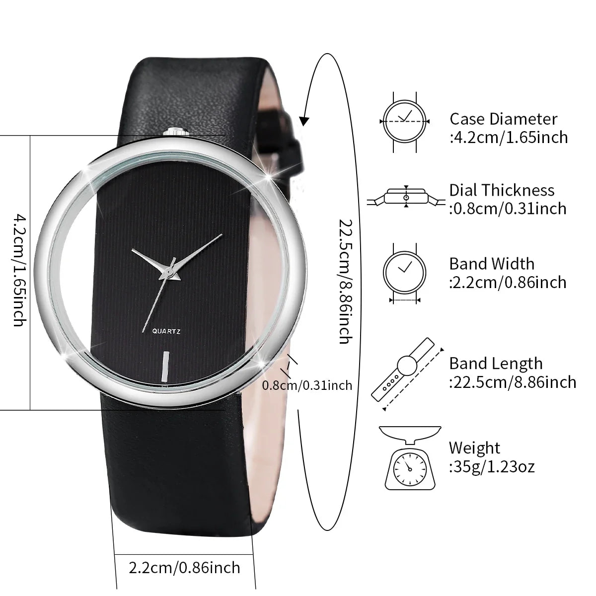 Women's 2-Piece Hollow-Out Dial Watch & Leather Bracelet Set Watch & Bracelet Set Qme