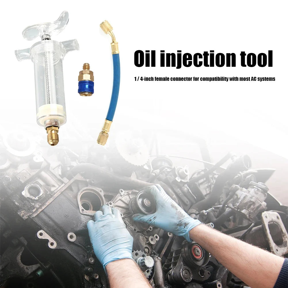 Car A/C Oil & Dye Injector R-134a Low Side 1/4 SAE Quick Coupler A/C Injector Tool Qme