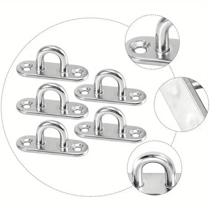 5-Piece Heavy-Duty Stainless Steel Eye Plate Hooks – Wall & Ceiling Mounting Eye Hooks Qme