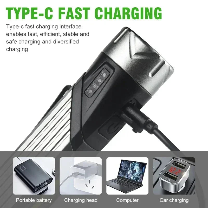 1000LM Rotatable LED Flashlight USB-C Rechargeable Magnetic Light LED Work Flashlight Qst