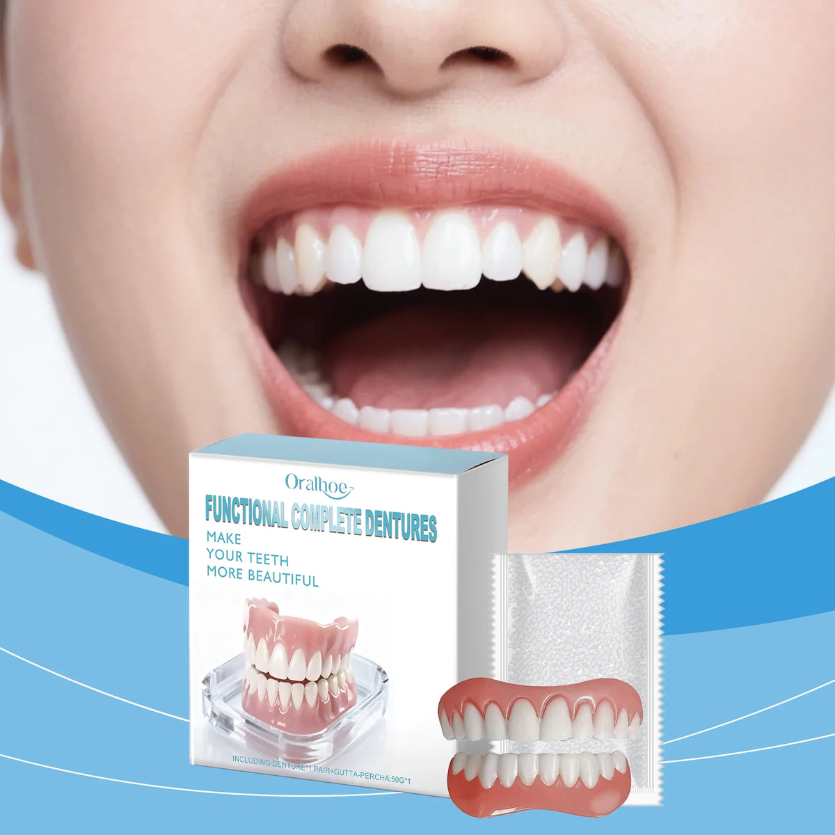 Silicone Temporary Denture Set – Full Upper & Lower False Teeth Temporary Denture Set Qst