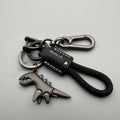 Cute Dinosaur Keychain – Zinc Alloy & Leather Rope Charm Novelty Keychain Qme B with Black