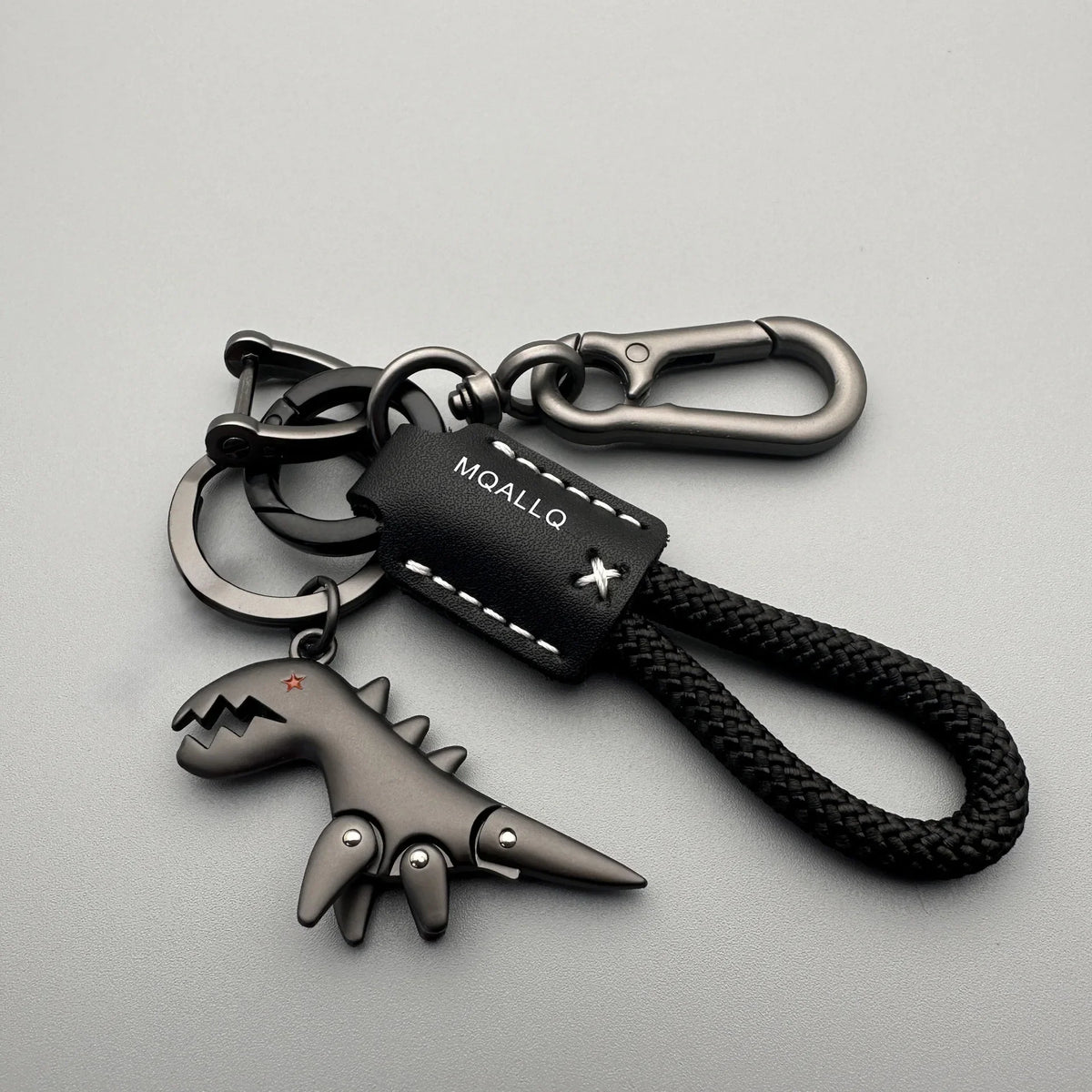 Cute Dinosaur Keychain – Zinc Alloy & Leather Rope Charm Novelty Keychain Qme B with Black